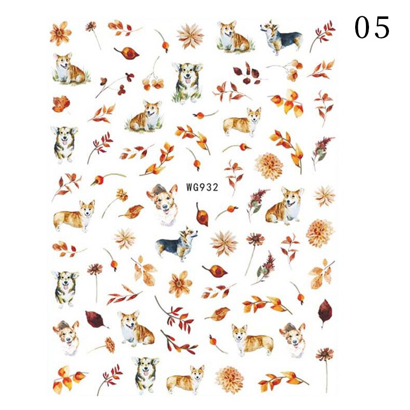 Hoobd1pcs Gold iridescent Maple Leaf 3D Nail Sticker Fall Autumn Pattern Adhesive Transfer Stickers Shiny DIY Nail Art Decoration