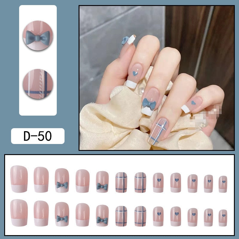 24Pcs/Set Press On Fake Nails Green Wearing Reusable False Nails Art Girls Ballerina Coffin Nail With Glue Full Cover Artificial