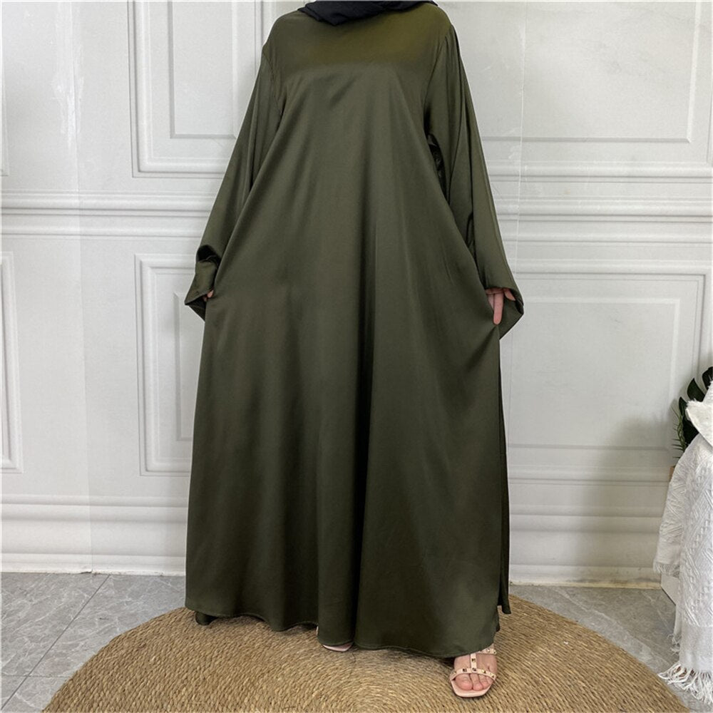 Hoobd Satin Abaya Dubai Turkey Muslim Fashion Hijab Modest Dress Kaftan Islam African Dresses For Women Vestido Robe Musulman De Mode