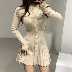Fashion Korean Mini Dresses Female Autumn Winter 2023 Sexy Bodycon  Wrap White Short Women's Sweater Knitted One-piece Dress Hit