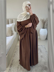 Hoobd Plain Abaya Muslim Long Dress for Women Ramadan Eid Balloon Sleeve Islamic Jilbab African Dresses Dubai Turkish Modesty  Kaftan