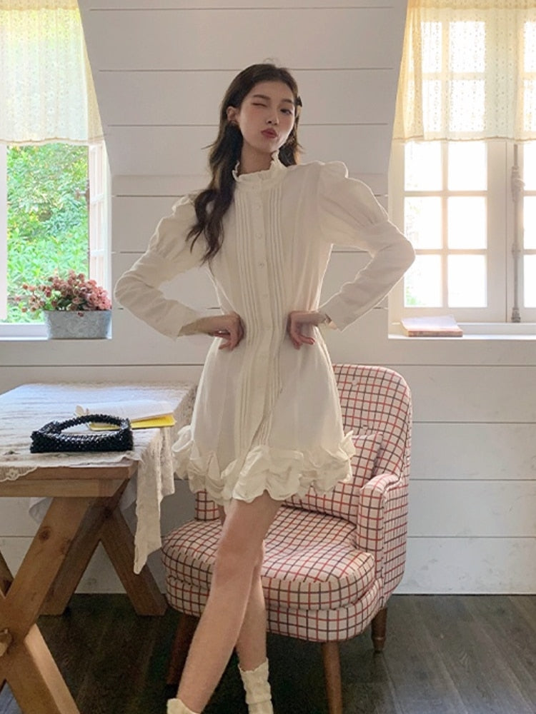 2023 Spring French Elegant White Mini Dress Women Causal Vintage Even Party Dress Office Lady One Piece Dress Korean Style