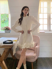 2023 Spring French Elegant White Mini Dress Women Causal Vintage Even Party Dress Office Lady One Piece Dress Korean Style