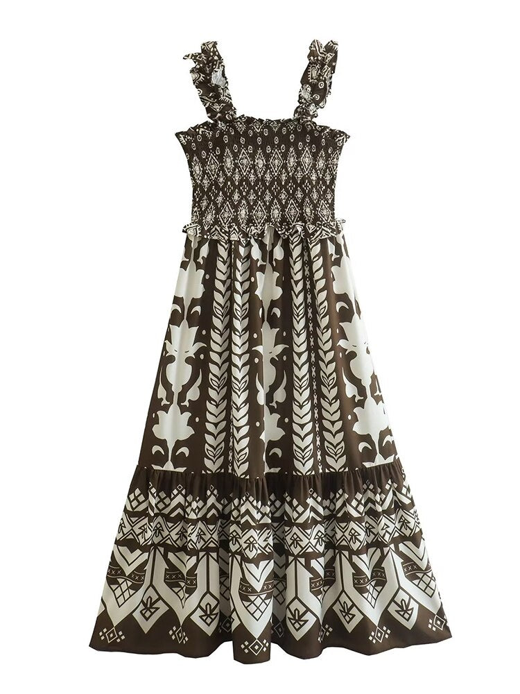 Hoobd New Women Vintage Floral Print Sling Dress Sexy Sleeveless Romantic Ladies Holiday Summer Dress Midi Vestidos