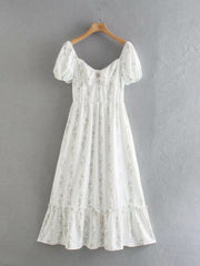 Hoobd Allover Floral Square Neck Flounce Sleeve Dress