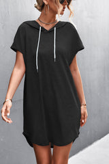 Grey Loose ShortSleeve Hooded Dress Women Streetwear Simple Casual Sports Dresses SolidColor Hoody Dress Casual Basic Mini Dress