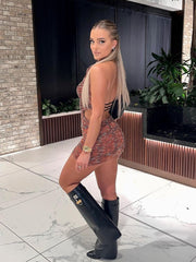 Hoobd Halter Sexy Dress Stripe Printed Bodycon Dress Summer Sleevless Mini Dress Club Female Outfit Streetwear Backless Dress