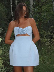 Female Fashion 3d Flower Cut Out Mini Dresses Elegant Off Shoulder Sleeveless Backless Dress 2024 Women Party Club Vestidos