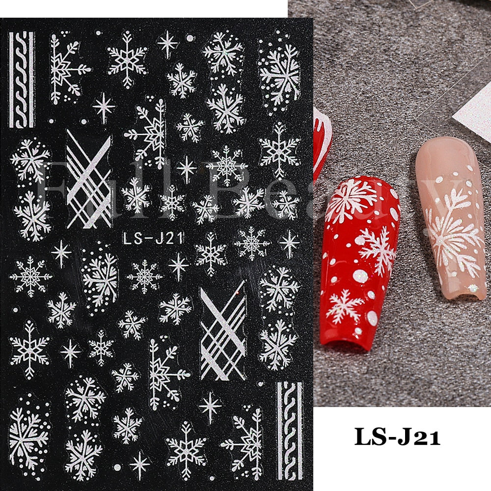 Christmas Nail Sticker 3D Reflective Shiny Glitter Gold Silver Snowflake Elk Bells Decal Slider For Manicure Decoration NLLS-J24