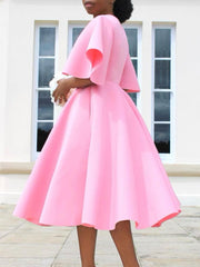 Women Dress V Neck Flare Sleeves A Line Pleated Swing Elegant Classy Female Occasion Summer Modest Runway Luxury Designer 2023
