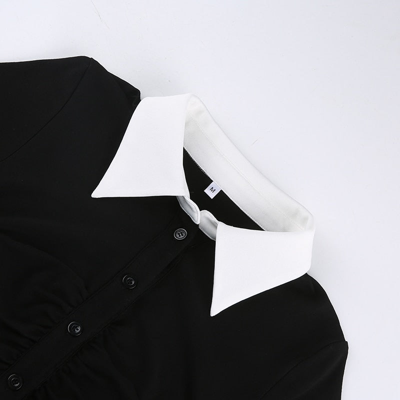 Eleganta Fashion Folds Bodycon Shirt Dress Sexy Slim Turn-Down Collar Long Sleeve Midi Dresses For Women Autumn Spring