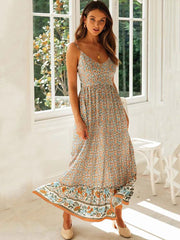 2023 Summer Maxi Boho Dress Women Elegant Floral Dress Ladies Flower Spaghetti Strap Holiday Bohemian Party Dress For Women