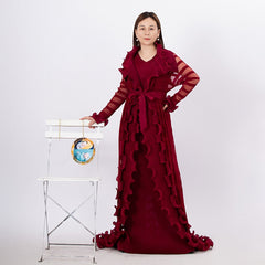 Miyake Pleated Two Piece Sets Heavy Industry Pleated Dress Solid Floomed Edge Full Sleeved Sexy Evening Party Dresses for Women