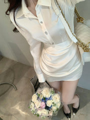 Elegant Shirt Dress Women Casual Long Sleeve Y2k Mini Dress Even Party Female Pure Color Autumn One Piece Dress Korean Chic