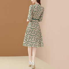 Chiffon Dress Women Puff Sleeve Elegant Big Swing Spring Dresses Slim With Belt  A-line Dresses For Women Party Vestidos