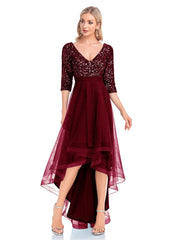 Elegant V-Neck Half Sleeve Sequin Evening Dress Prom Wedding Party Cocktail Dresses Robe Vestidos De Fiesta For Women