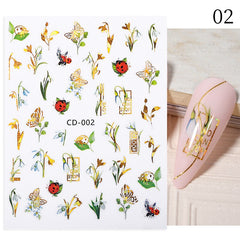 Hoobd1pcs Gold iridescent Maple Leaf 3D Nail Sticker Fall Autumn Pattern Adhesive Transfer Stickers Shiny DIY Nail Art Decoration