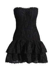 Hoobd off shoulder dress for women strapless smocked bodice embroidered mini summer dress new cotton summer dress party