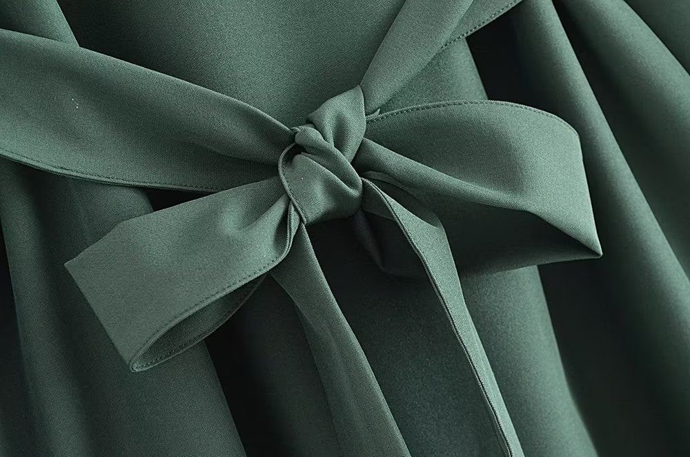 New Women Army Green With Belt Shirt Dress Long Sleeve Lapel Collar Female Autumn Dress Short Vestido