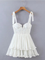 Fashion Women Spaghetti Strap Ruffle Cake Chiffon Dress Sexy Ladies Floral Print Holiday Party Mini Dress Summer Robe