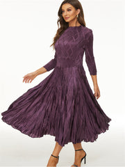 Miyake pleated dress women's spring new fashion O-neck three-quarter sleeve elegant temperament large swing women's dress