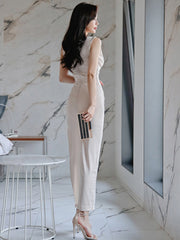 Hoobd Fashion Korean Elegant Women Dress Chic Temperament Formal Sexy Strap Folds Slim Slit Maxi Party Club Prom Robe Mujer Vestidos
