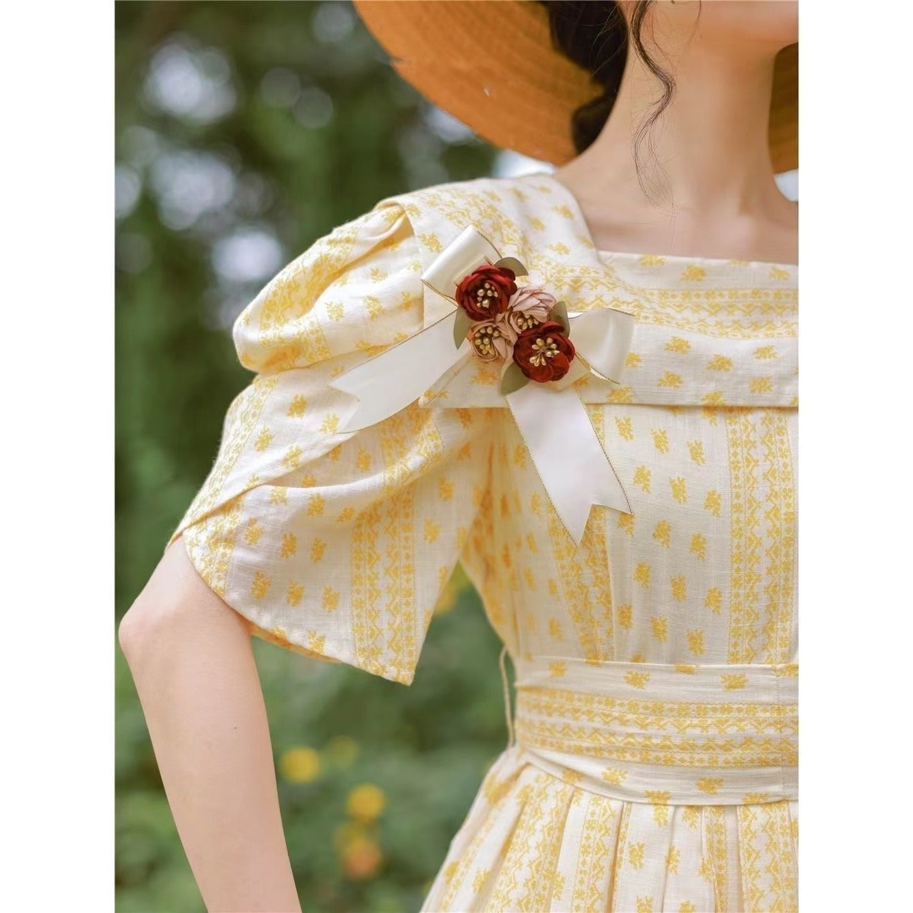 Retro French Style Chic Woman Dress Summer Vintage Victorian Design Puff Sleeve Princess Dresses For Elegant Lady Vestido Festa