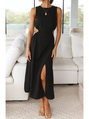 Hoobd O Neck Slit Hem Skirts Set