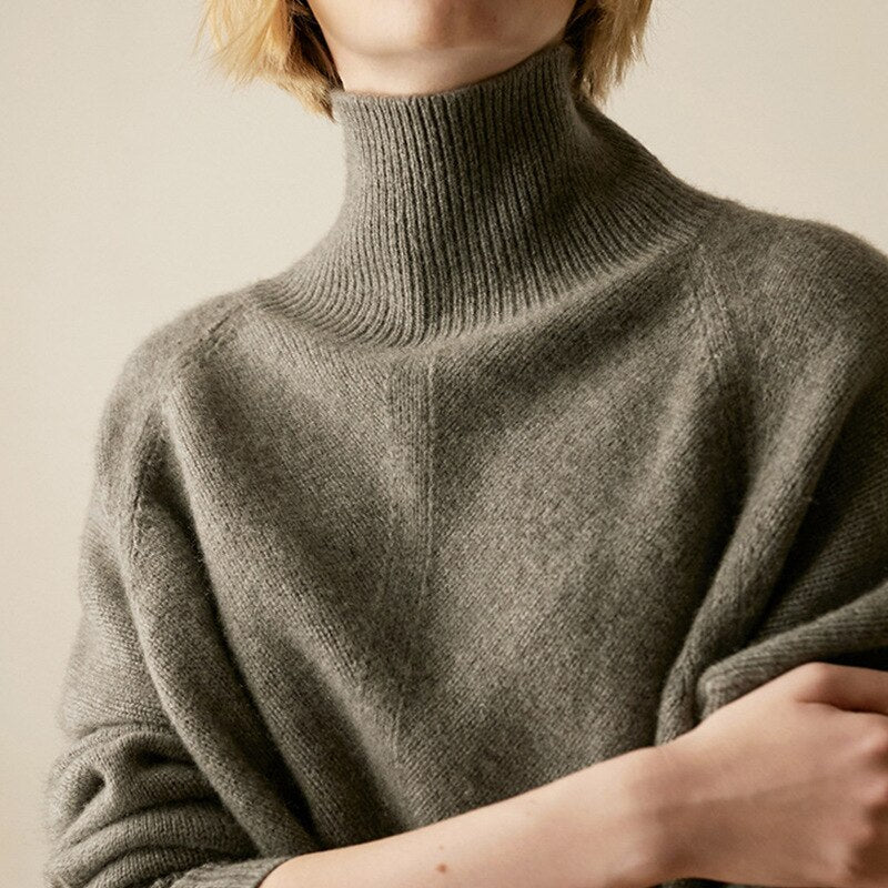 Turtleneck Knitted Sweater Women Pullovers Dress Autumn Winter Warm Thick Jumpers Wool Crochet Y2k E-Girl Jumper Cardigan