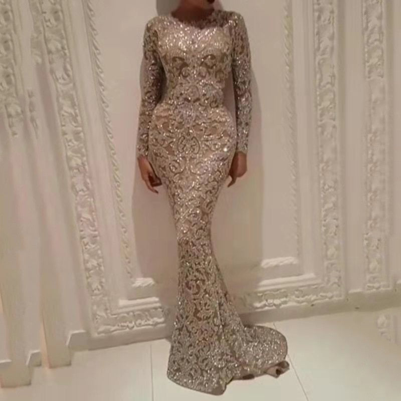 Hoobd Long Sleeve Sequin Sexy Evening Dress