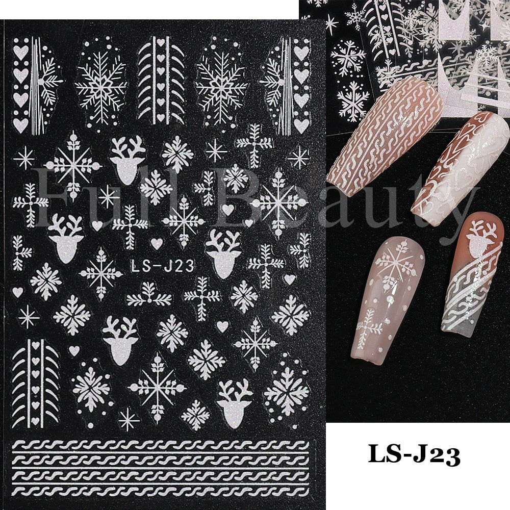 Christmas Nail Sticker 3D Reflective Shiny Glitter Gold Silver Snowflake Elk Bells Decal Slider For Manicure Decoration NLLS-J24