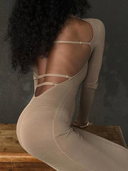 Turtleneck Backless Bodycon Midi Dress