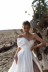 Custom Made Bridal Satin Wedding Gowns Runched One Shoulder 2022 Vestido Novia A Line Wedding Dresses Long Train