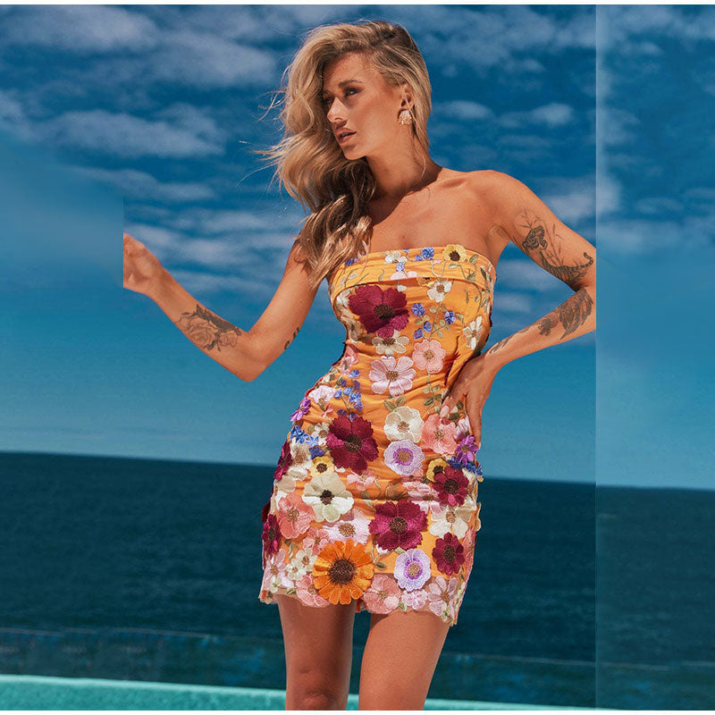 Fashion Flower Embroidery Mini Dress Women Elegant Long Sleeve Applique Vestidos Spring Chic Female High-quality Party Dresses