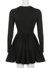 Korean Clothes Long Sleeve Corset Black Dress Female Solid Basic O Neck Fashion Autumn Dress Pleated Slim Elegant New