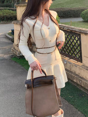 Knitted Sweater Dress Women Long Sleeve Slim Body Y2k Mini Dress Office Lady Elegant One Piece Dress Korean Fashion Autumn