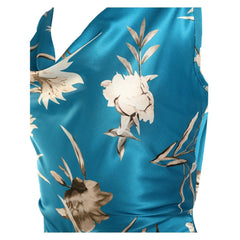 Hoobd Women Cowl Neck Satin Ruched Floral Print Dress Sleeveless Bodycon Skinny Elegant Dress Midi Party Dress Robe Longue Femm