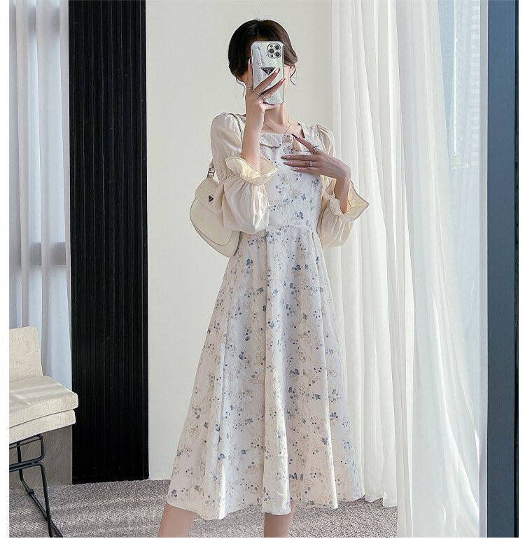 Long Sleeve Embroidery Floral Dress Women Autumn New French Elegant Dress Female Casual Square Collar High Waist Sexy Dresses