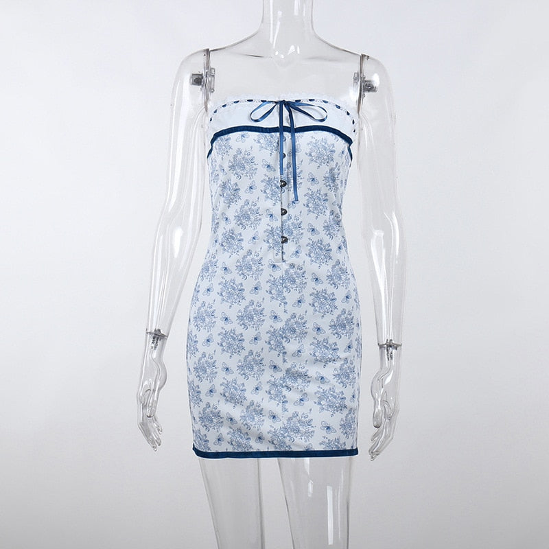 Girls White Dresses Strapless Bandage Backless High Waist Bodycon Backless Package Hip Short Evening Party Dress Y2K Streetwear