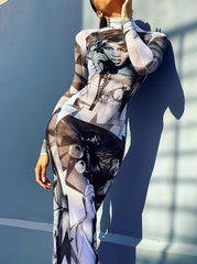 Women Mesh See Through Party Club Bodycon Streetwear Black Long Dress 2023 Summer Clothes Wholesale Items For Business