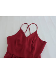 New Women  Lace Up Bandage Backless Sling Dress Vintage Wine  Red Sleeveless Ladies Satin Party Sexy Dresses