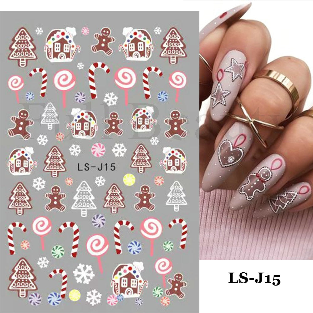 Christmas Nail Sticker 3D Reflective Shiny Glitter Gold Silver Snowflake Elk Bells Decal Slider For Manicure Decoration NLLS-J24