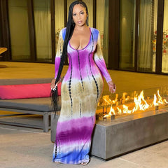 Hoobd Sexy Print Maxi Dresses Ladies Elegant Bodycon Women Dress Vintage Robe Femme Party Bandage Long Dress Woman Clothes Vestidos