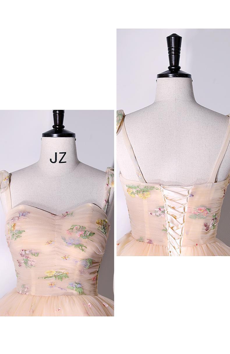 Hoobd Fashion Spaghetti Strap Quinceanera Dresses New Champagne Colorful Floral Tulle Ball Gown Simple Sweet Fairy Vestido De Baile
