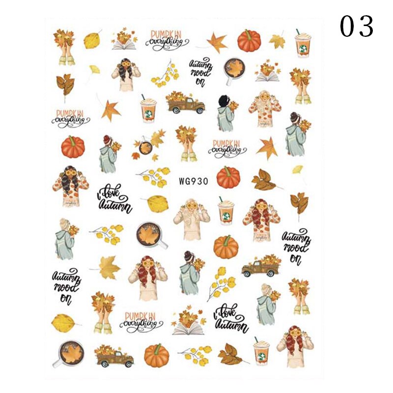 Hoobd1pcs Gold iridescent Maple Leaf 3D Nail Sticker Fall Autumn Pattern Adhesive Transfer Stickers Shiny DIY Nail Art Decoration