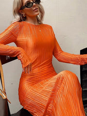 Hoobd Women Fashion Long Sleeve Streetwear Bodycon Orange Midi Dress Autumn Clothes Wholesale Items For Business