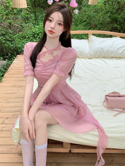 Elegant Sexy Sweet Dress Women Summer Bandage Party Mini Dresses Casual Beach High Waist Korean Fashion Dress Female 2023 New
