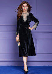 Women Autumn & Winter Elegant Embroidery Dress Festa High Quality Cocktail Party Robe Vintage Designer Velvet Vestidos
