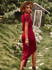 Hoobd M O Neck Short Sleeve Solid Color Knitted Dress 2023 New Women Spring Summer Casual High Elastic Light Dresses
