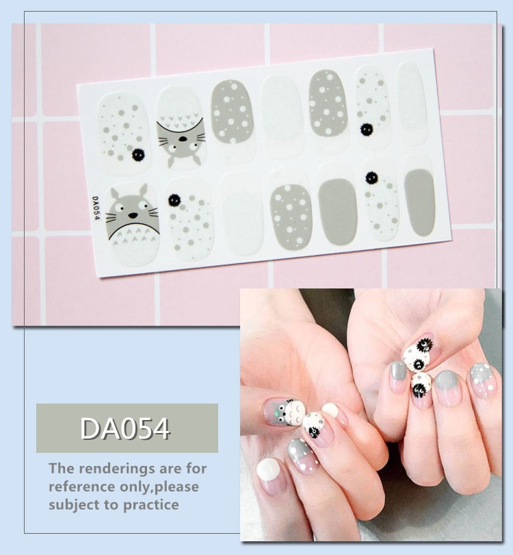 Full Cover Wraps Nail Polish Stickers Strips Plain Nail Art Decorations Heart Designs Glitter Powder Manicure Tips